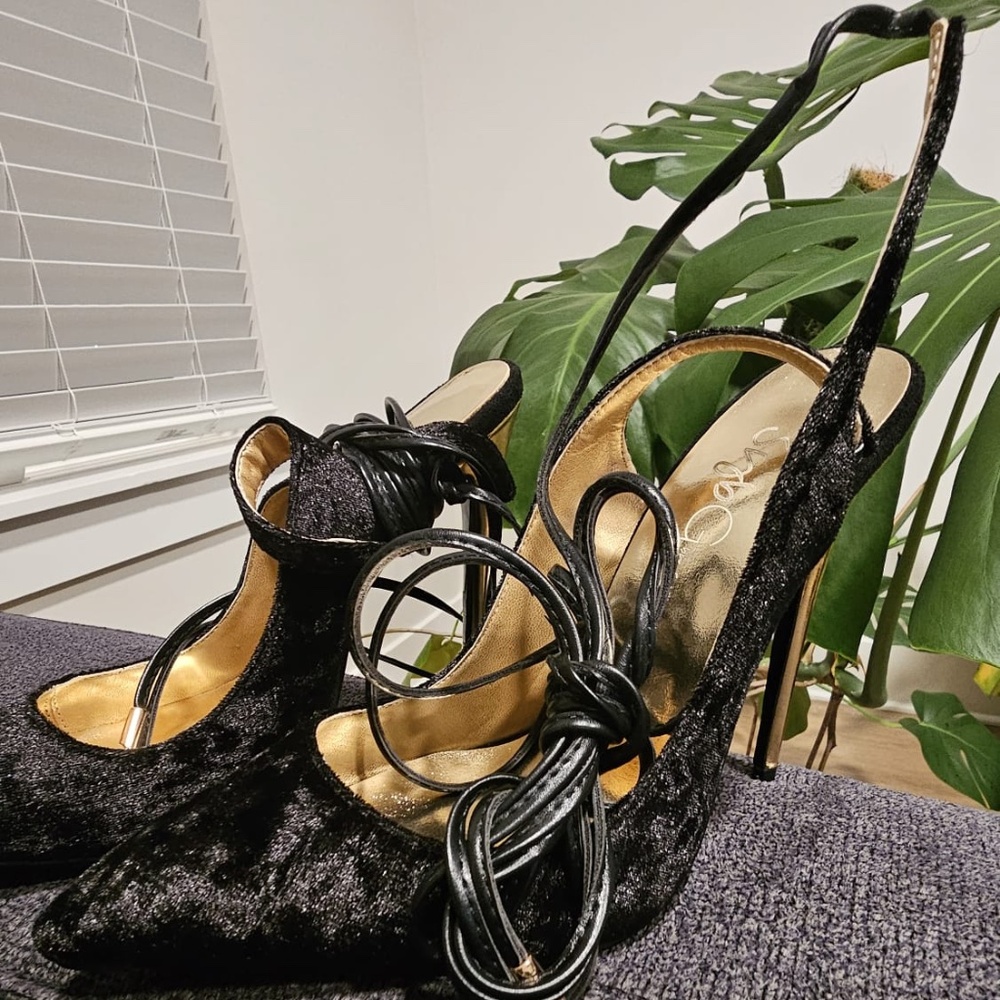 Black Ankle Strap Stilettos